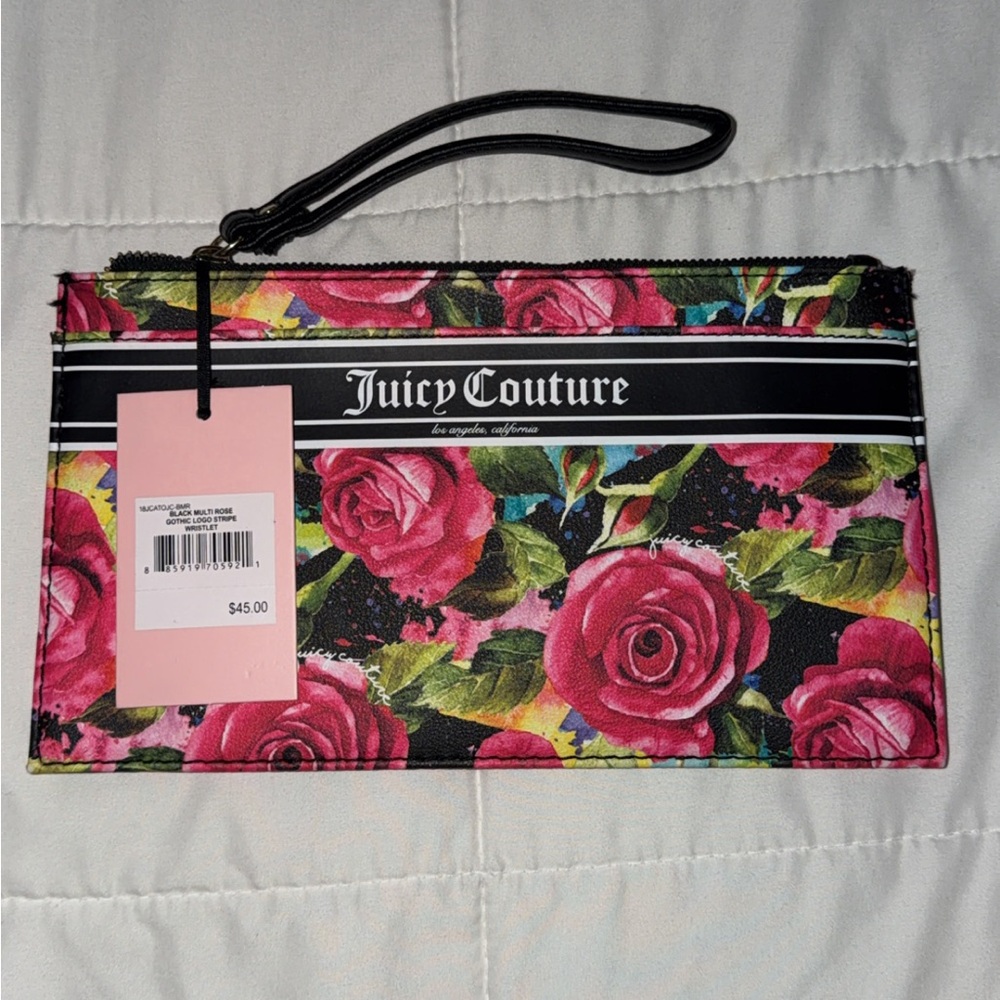 Juicy Couture Rose Print Wristlet - Pink and Green